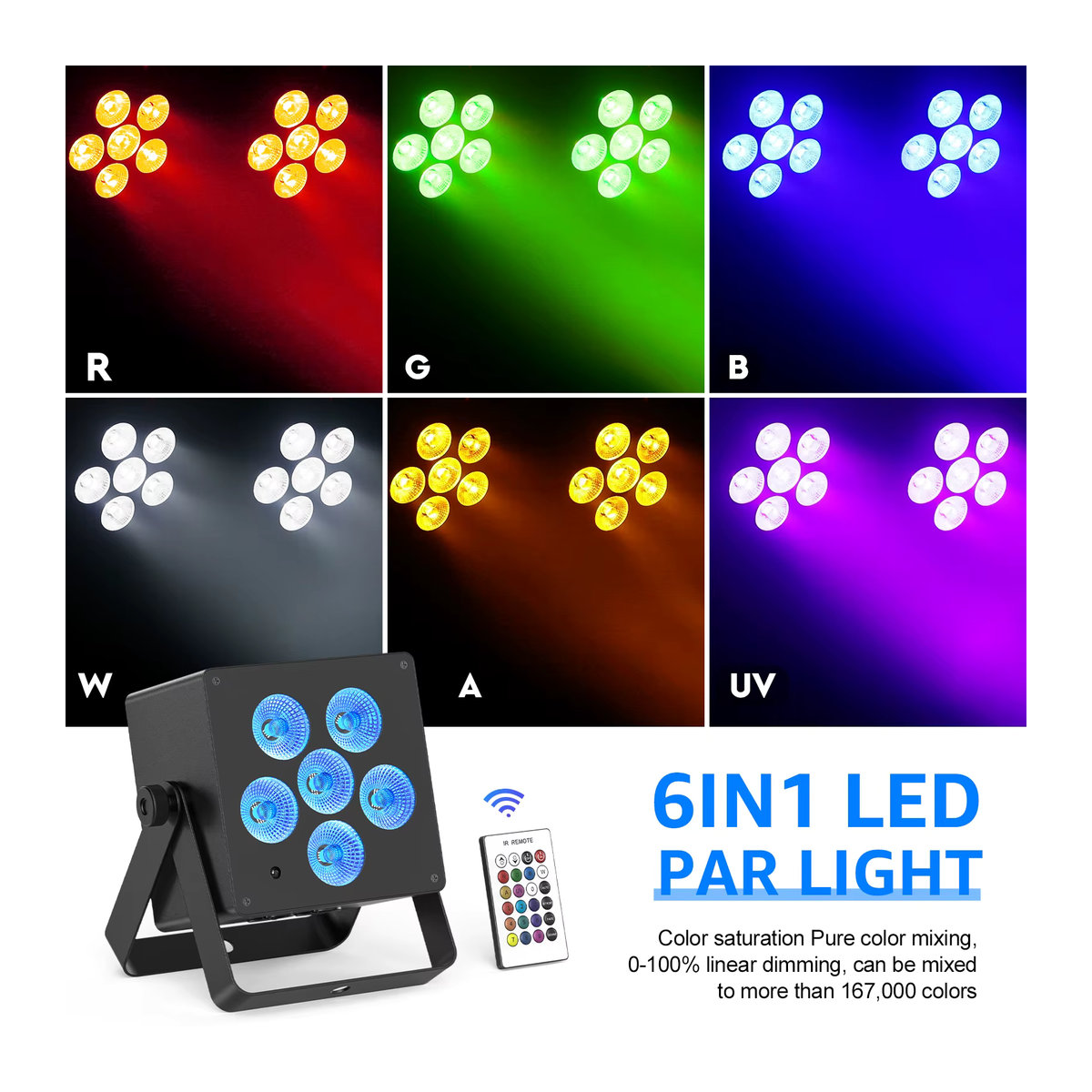 U'king 4er Set LED Par Lights 50W RGBWAUV 6-in-1 Bühnenlicht mit DMX512 und Fernbedienung für DJ, Disco und Party - Bild 2