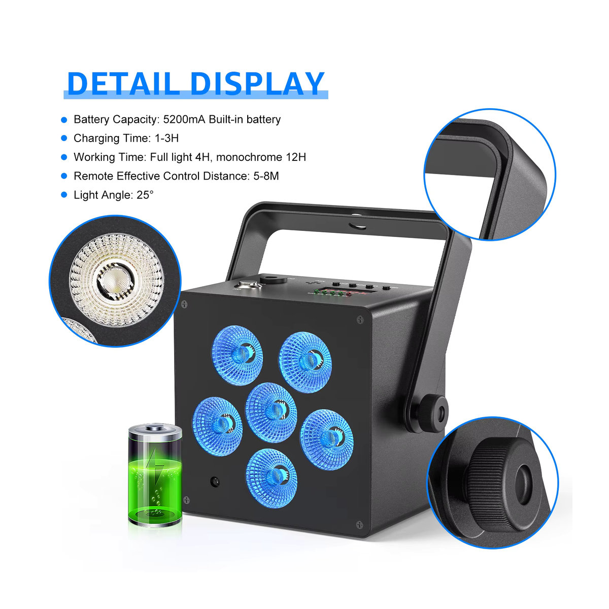 U'king 4er Set LED Par Lights 50W RGBWAUV 6-in-1 Bühnenlicht mit DMX512 und Fernbedienung für DJ, Disco und Party - Bild 5
