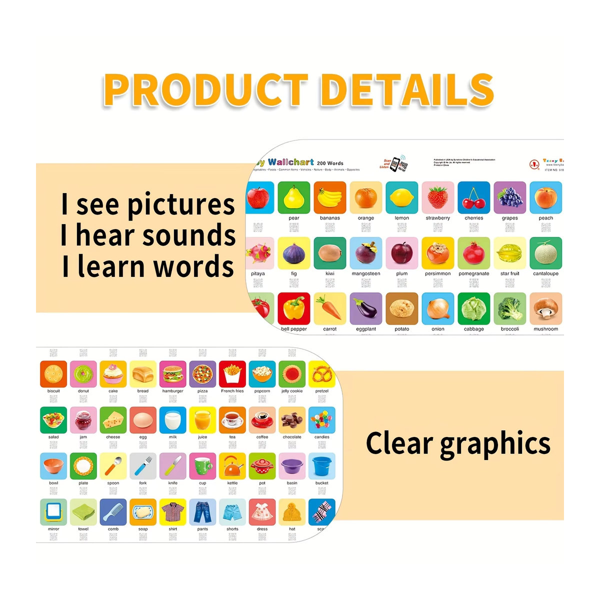 Übergroßes Lernplakat für Kinder zur Förderung der Kognition in englischer Version, Wandkarte, Mehrfarbig, B: 43 cm, H: 43 cm - Bild 2
