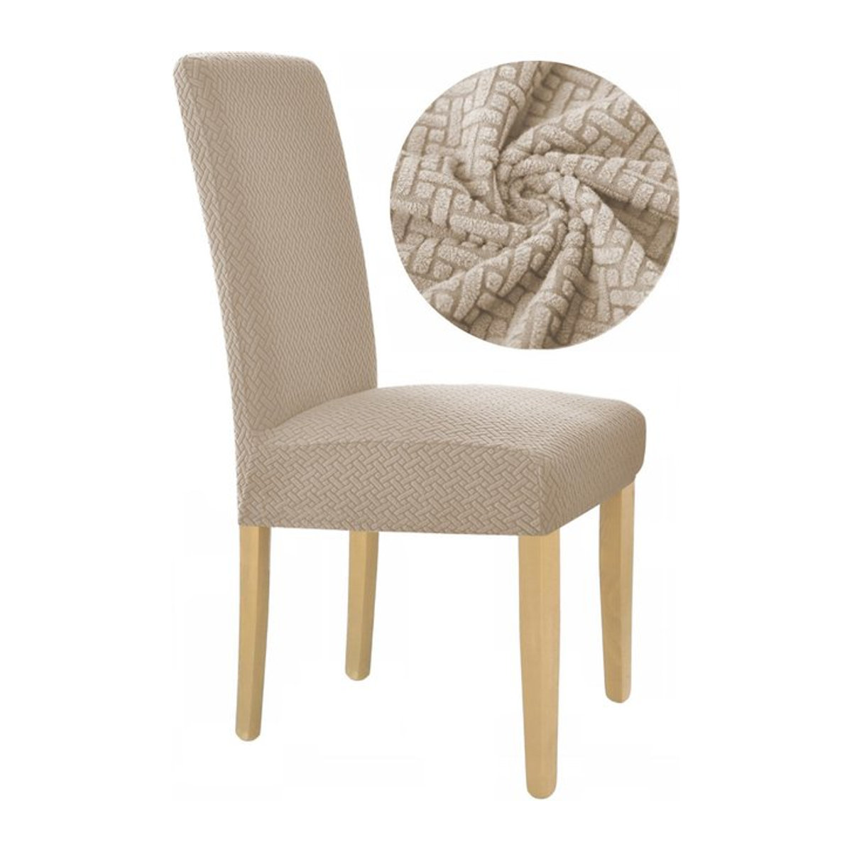 Ubieramy-Meble Elastischer Stuhlbezug aus Jacquard in Grau und Beige - Bild 1