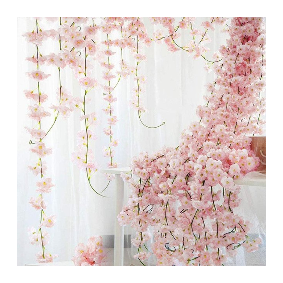 Uflower Kirschblüten Girlande Rosa, Künstliche Sakura Blumen aus Textil für Hochzeit und Dekoration, Länge: 180 cm - Bild 1