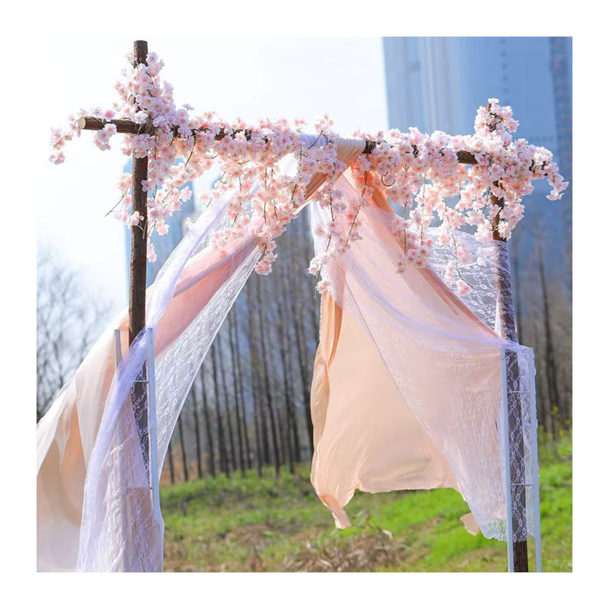Uflower Kirschblüten Girlande Rosa, Künstliche Sakura Blumen aus Textil für Hochzeit und Dekoration, Länge: 180 cm - Bild 2