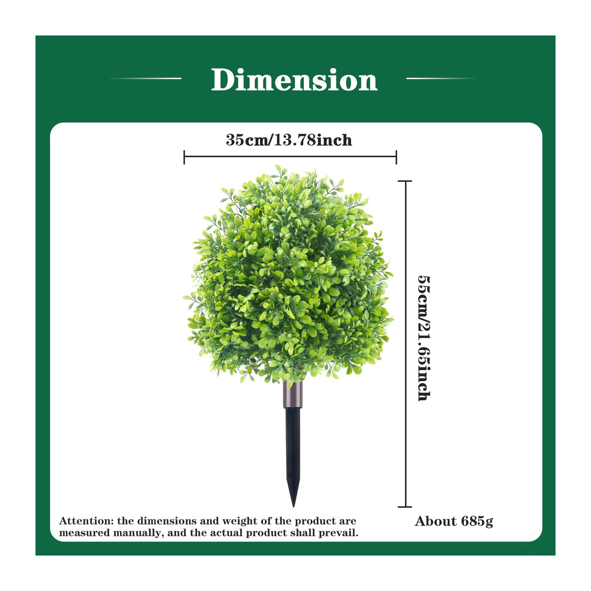Uflower Künstliche Buchsbaum-Topiary-Kugel in Grün mit Spikes für den Außenbereich - Bild 2