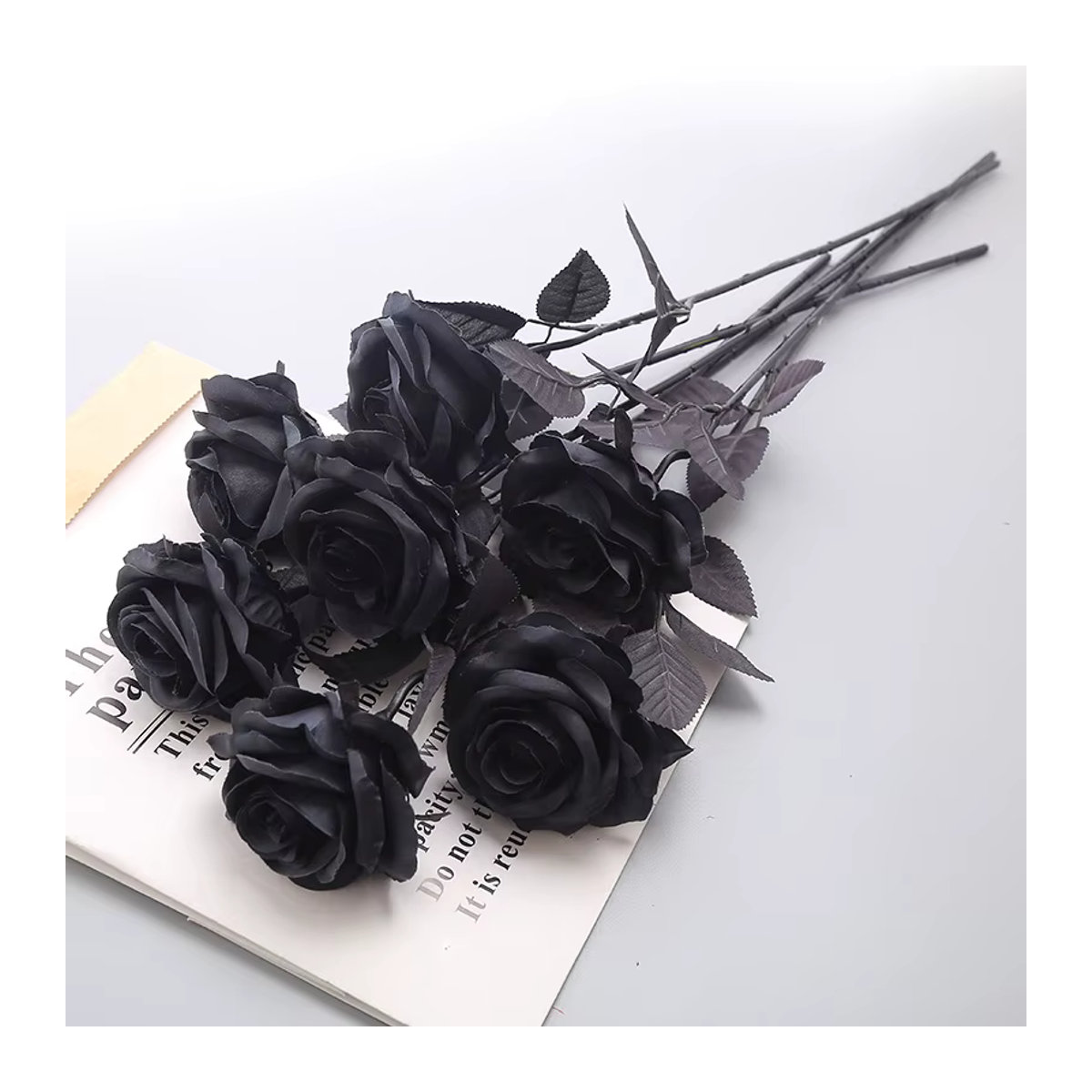 Uflower Künstliche Einzelrose in Schwarz für Halloween und Gothic Dekoration - Bild 4