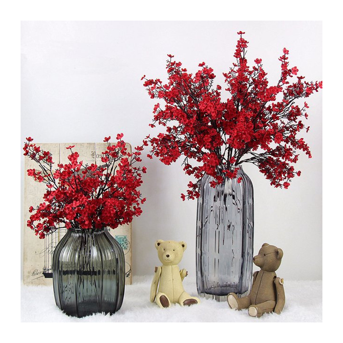 Uflower Künstliche Gypsophila Babyatme in Rot als Dekozweig für Hochzeiten und Heimdekoration - Bild 1