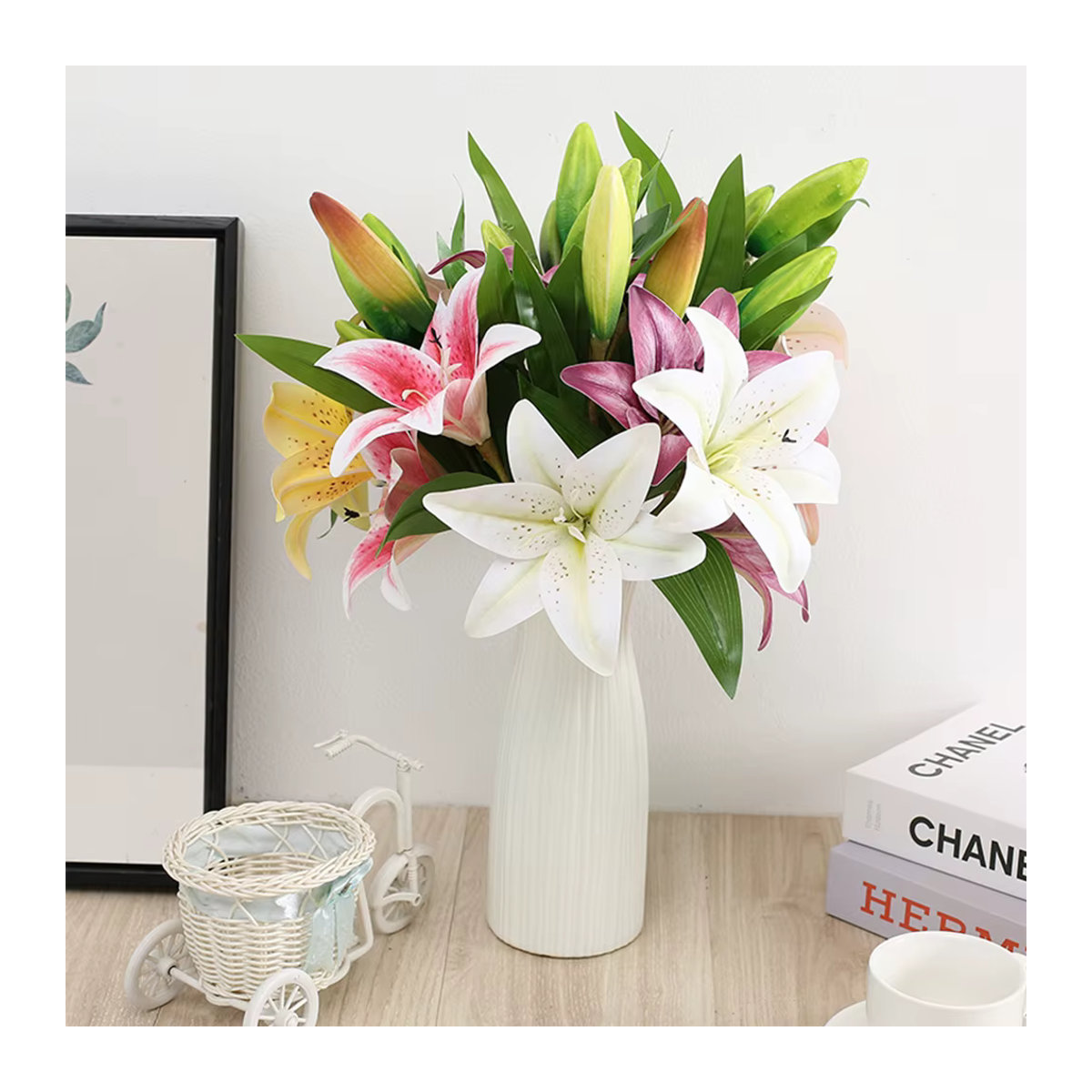 Uflower Künstliche Lilie in Weiß als 3D-Druck Zweig für Hochzeiten und Garten Dekoration - Bild 2
