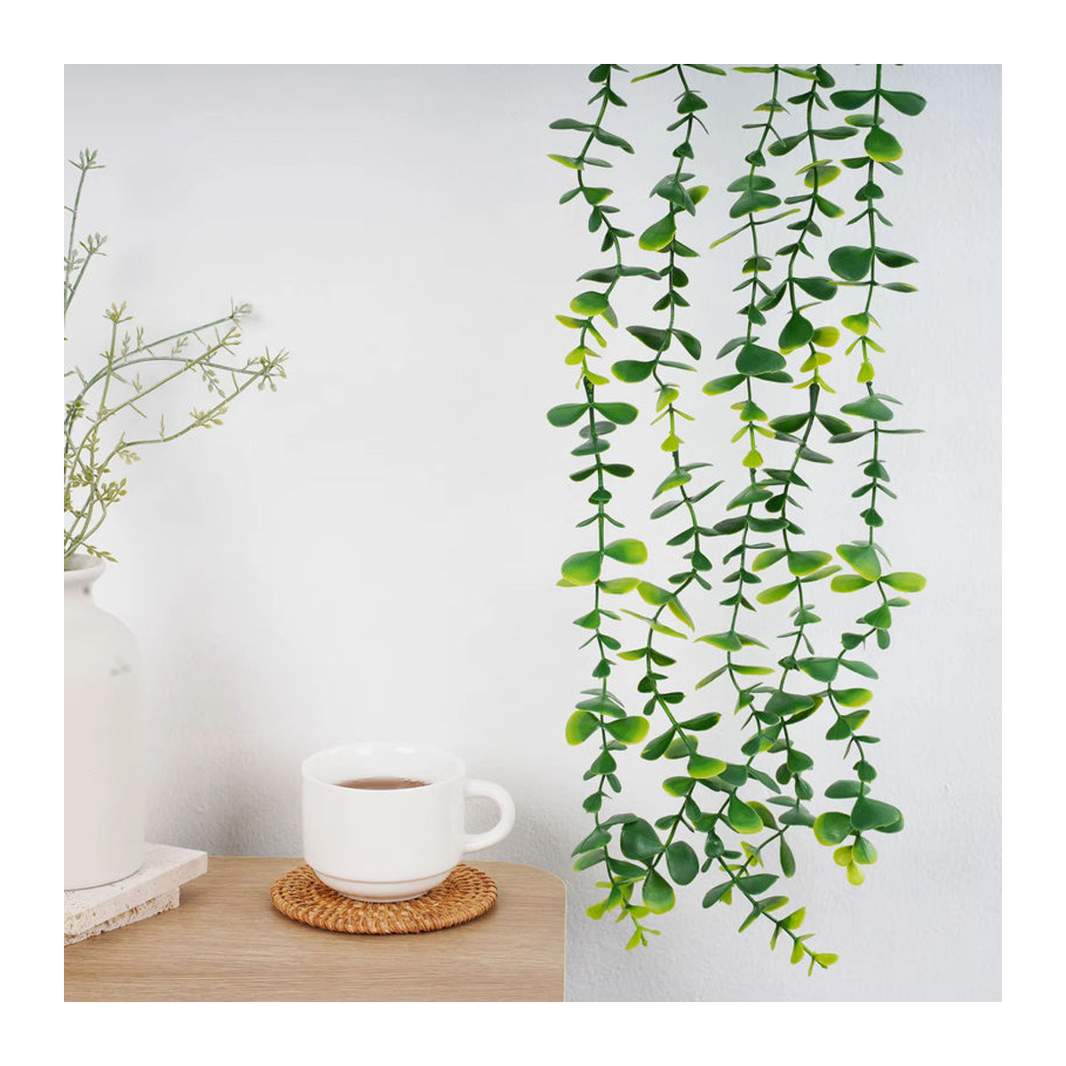 Uflower Künstliche Pflanzenrebe aus Kunststoff und Rattan in Grün, 100 cm hängende Girlande für Dekorationen und Hochzeiten - Bild 2