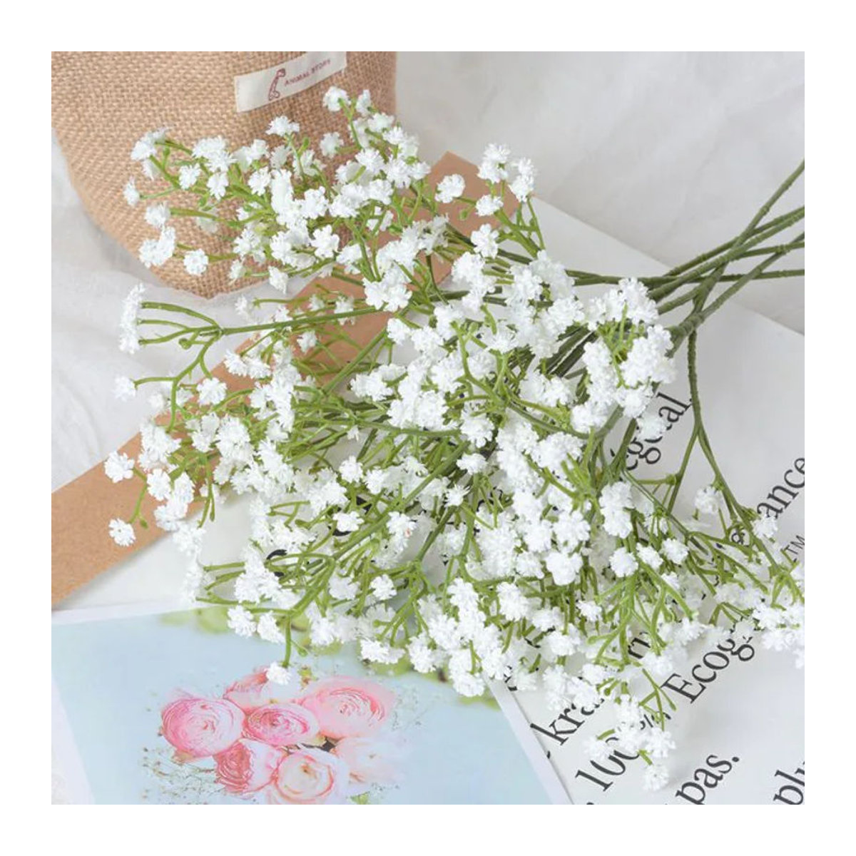 Uflower Künstliche Schleierkraut-Blumen in Weiß für Hochzeits-Dekoration und DIY-Brautstrauß, 3 Stück - Bild 1