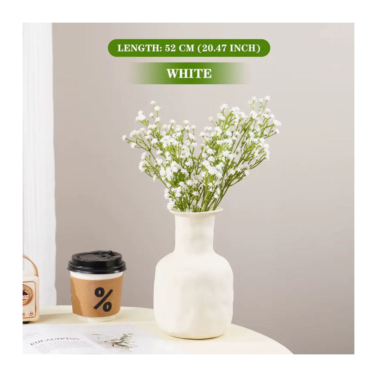 Uflower Künstliche Schleierkraut-Blumen in Weiß für Hochzeits-Dekoration und DIY-Brautstrauß, 3 Stück - Bild 2