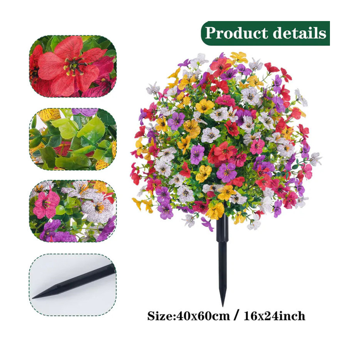 Uflower Künstliche violette Blumenkugel mit Stäben, UV-beständige florale Außendekoration für Garten und Hochzeit, Durchmesser: 60 cm - Bild 2