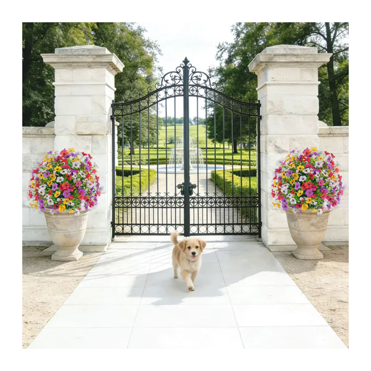 Uflower Künstliche violette Blumenkugel mit Stäben, UV-beständige florale Außendekoration für Garten und Hochzeit, Durchmesser: 60 cm - Bild 3