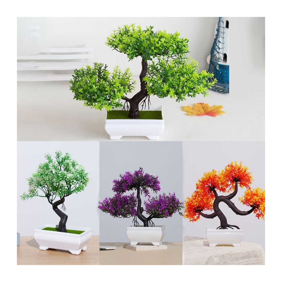 Uflower Künstlicher Bonsai aus Kunststoff als mehrfarbiges Pflanzenarrangement für deine Dekoration im Innenbereich und Garten - Bild 1