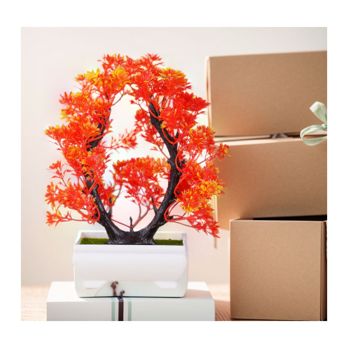 Uflower Künstlicher Bonsai in Topf als Dekoration in Pink und Orange - Bild 1