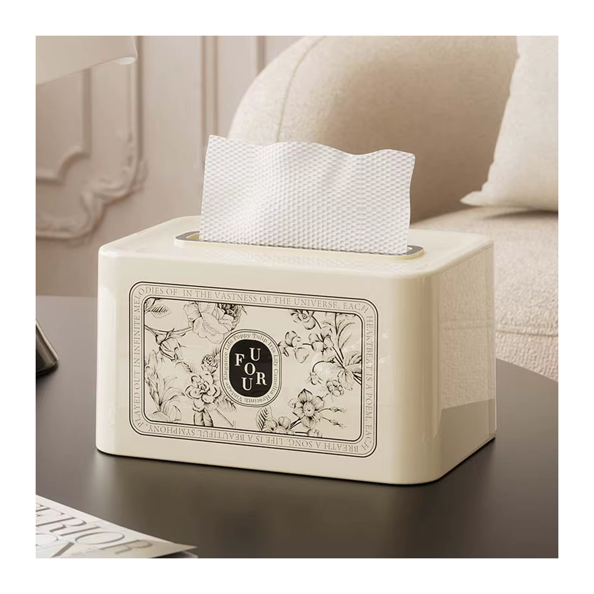 UFORU Luxus Taschentuchbox in Creme mit abstraktem Design aus Kunststoff für Wohnzimmer und Esstisch - Bild 3