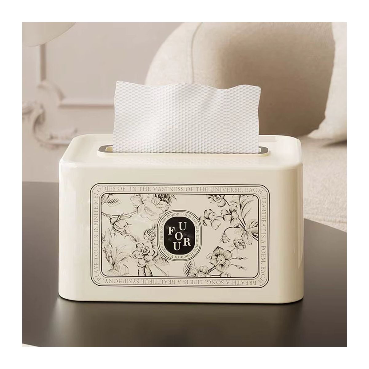 UFORU Luxus Taschentuchbox in Creme mit abstraktem Design aus Kunststoff für Wohnzimmer und Esstisch - Bild 5