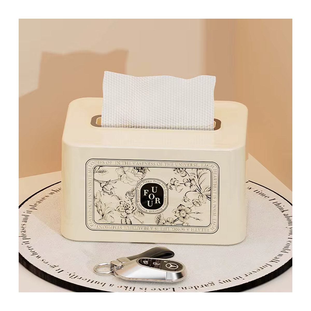 UFORU Luxus Taschentuchbox in Creme mit abstraktem Design aus Kunststoff für Wohnzimmer und Esstisch - Bild 6