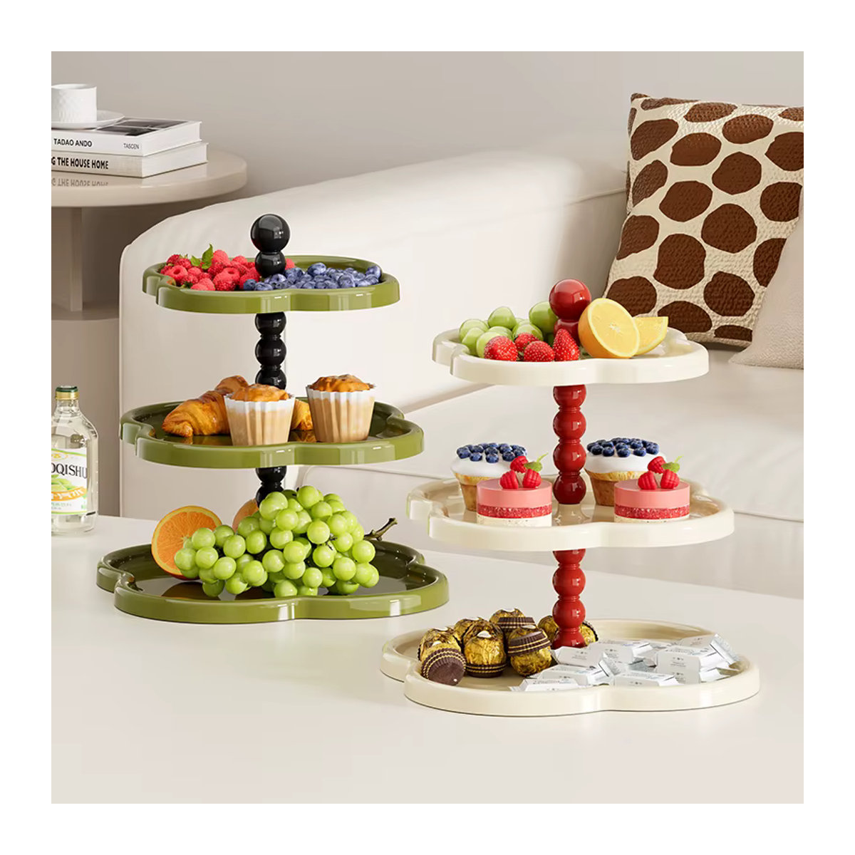 UFORU Mehrstöckiges Keramik-Obsttablett in Creme und Weiß für Nachmittagstee und Desserts - Bild 3