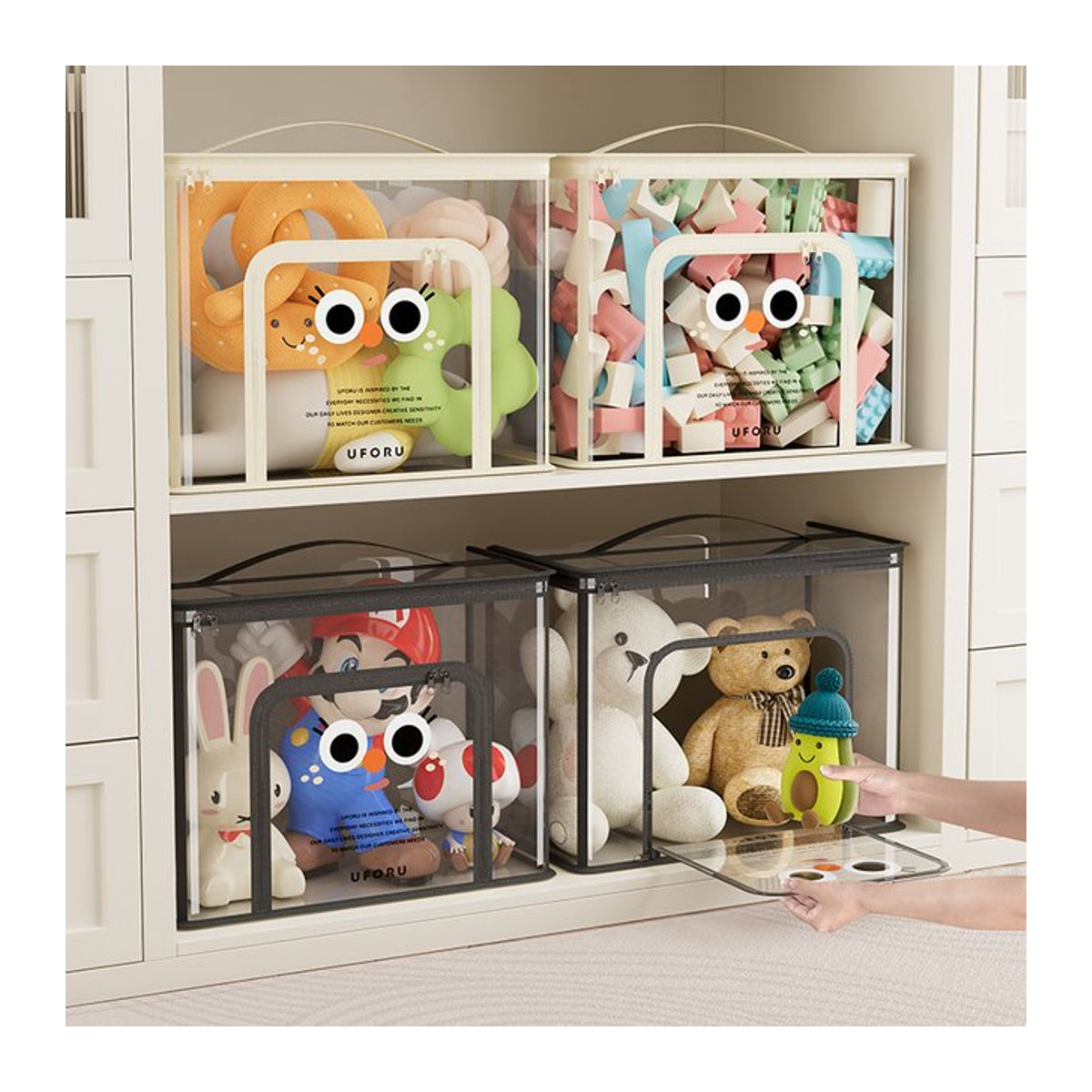 Uforu Spielzeug Aufbewahrungstasche aus Holz in Schwarz mit großer Kapazität für das Wohnzimmer - Bild 1