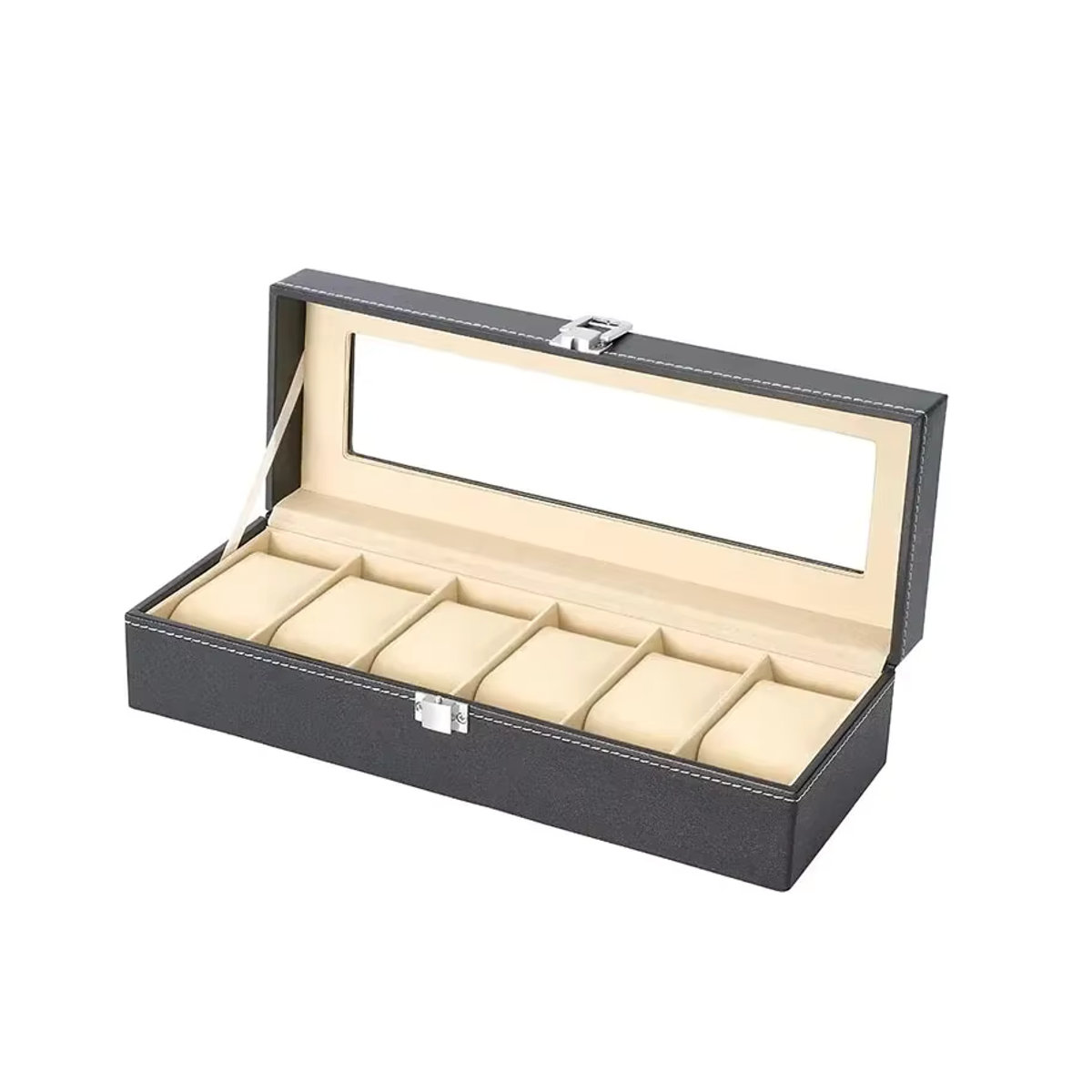 Uhren-Organizer von CAOWTAN aus schwarzem PU-Leder mit Glasgehäuse als Reise-Aufbewahrungsbox für Uhren und Schmuck - Bild 2