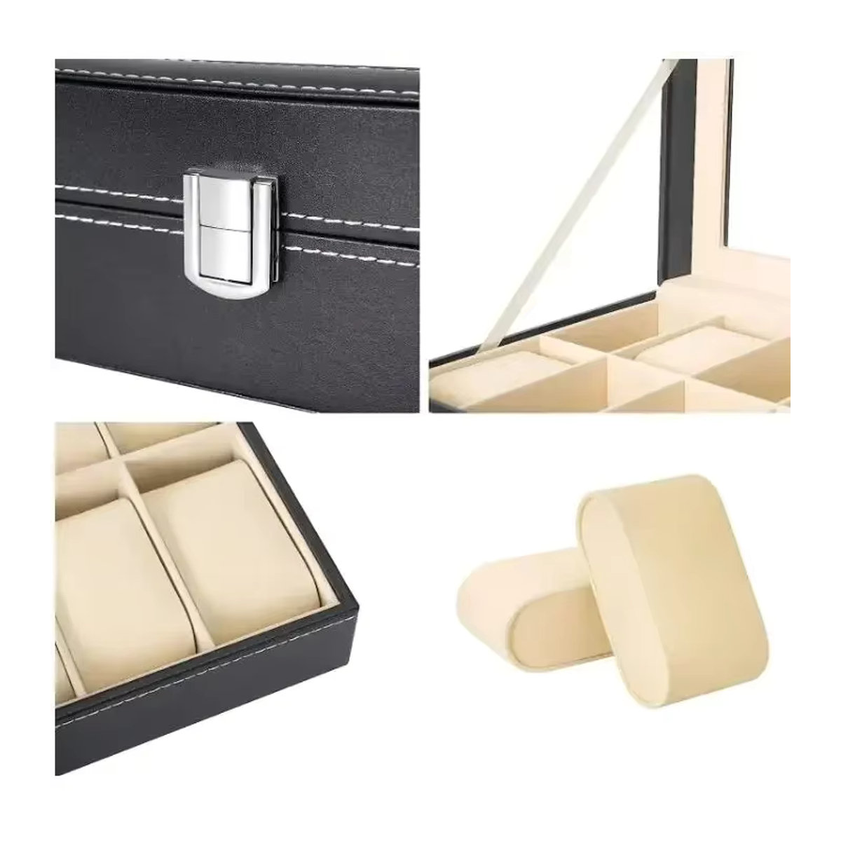 Uhren-Organizer von CAOWTAN aus schwarzem PU-Leder mit Glasgehäuse als Reise-Aufbewahrungsbox für Uhren und Schmuck - Bild 4