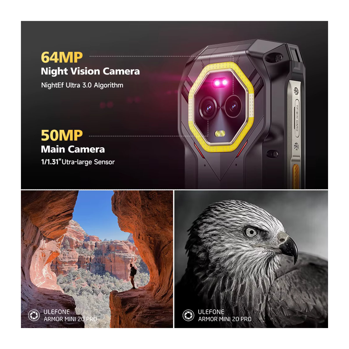 Ulefone Armor Mini 20 Pro 5G Robustes Smartphone mit 4,7 Zoll Display, 64MP Nachtkamera, LED-Licht, Android 14, 6200mAh Akku, 16GB RAM und 256GB ROM - Bild 4