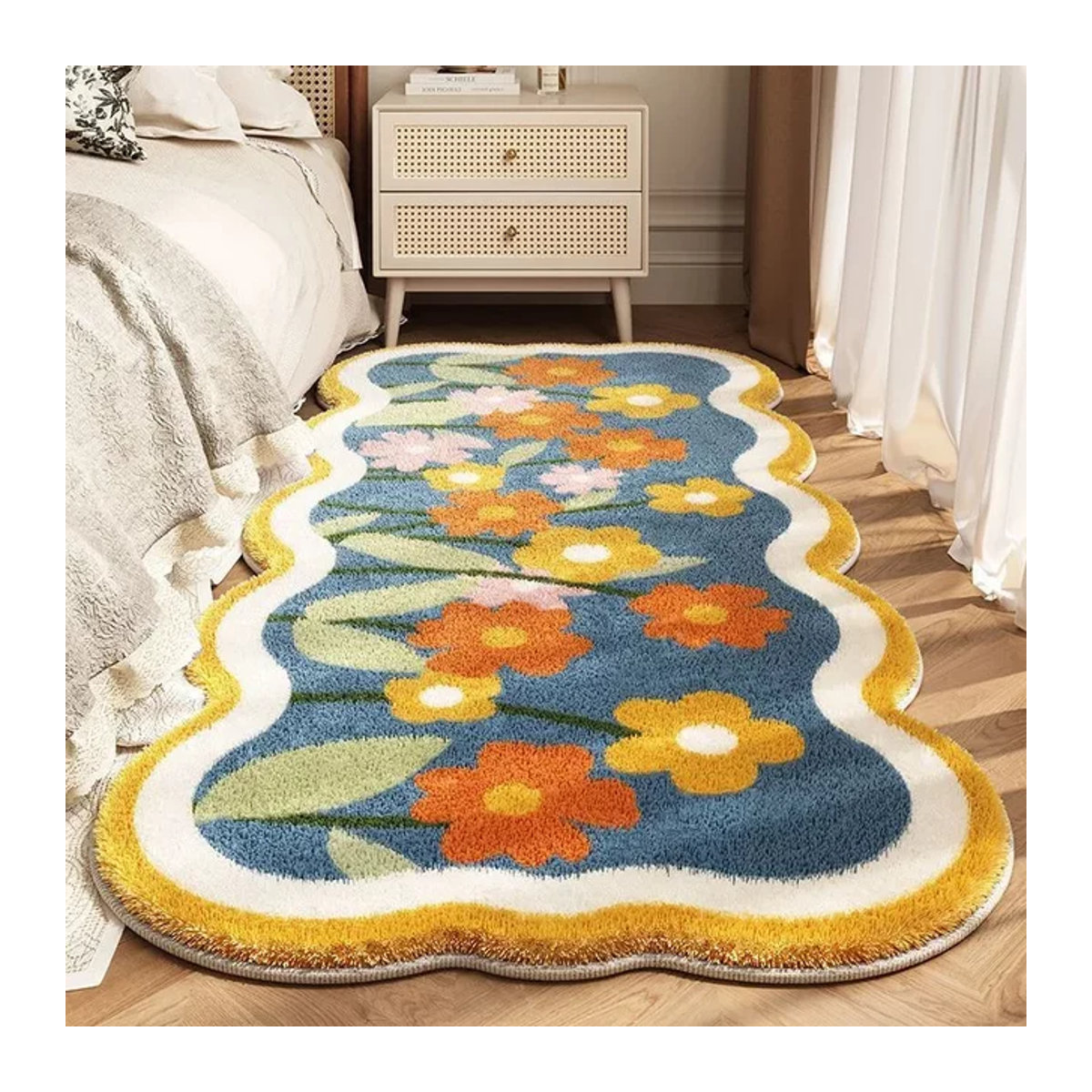 Ultraweicher Blumen-Plüschteppich als rutschfeste und waschbare Bodenmatte für Wohnzimmer, Schlafzimmer oder Bad - Bild 1