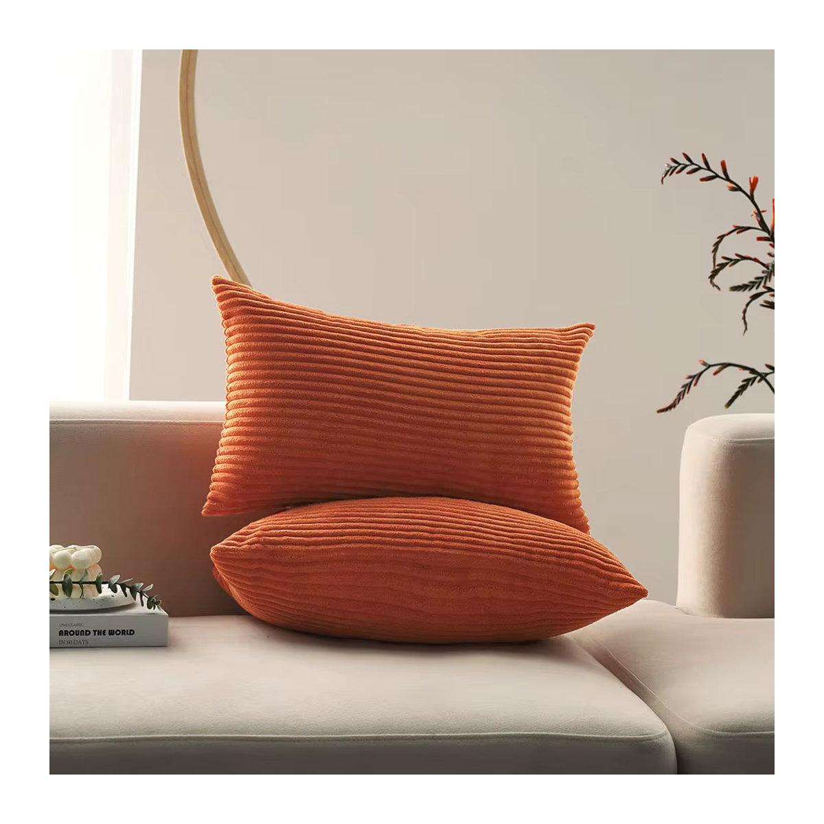 Ultraweicher Cord-Kissenbezug von CANIRICA in Orange, rechteckig, B/H: 50 x 30 cm - Bild 2