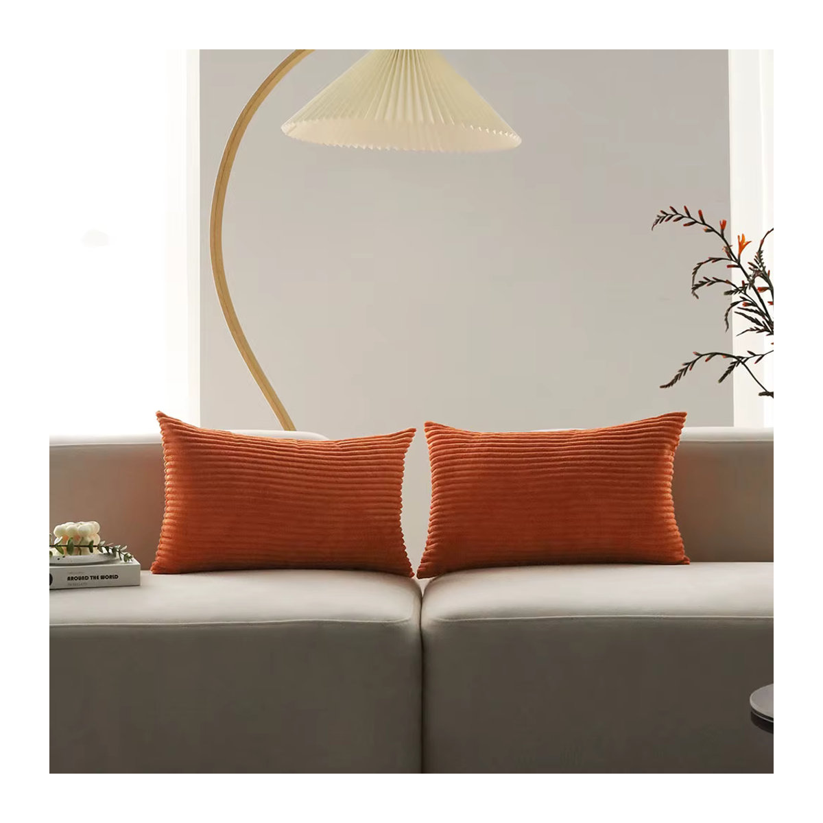 Ultraweicher Cord-Kissenbezug von CANIRICA in Orange, rechteckig, B/H: 50 x 30 cm - Bild 3