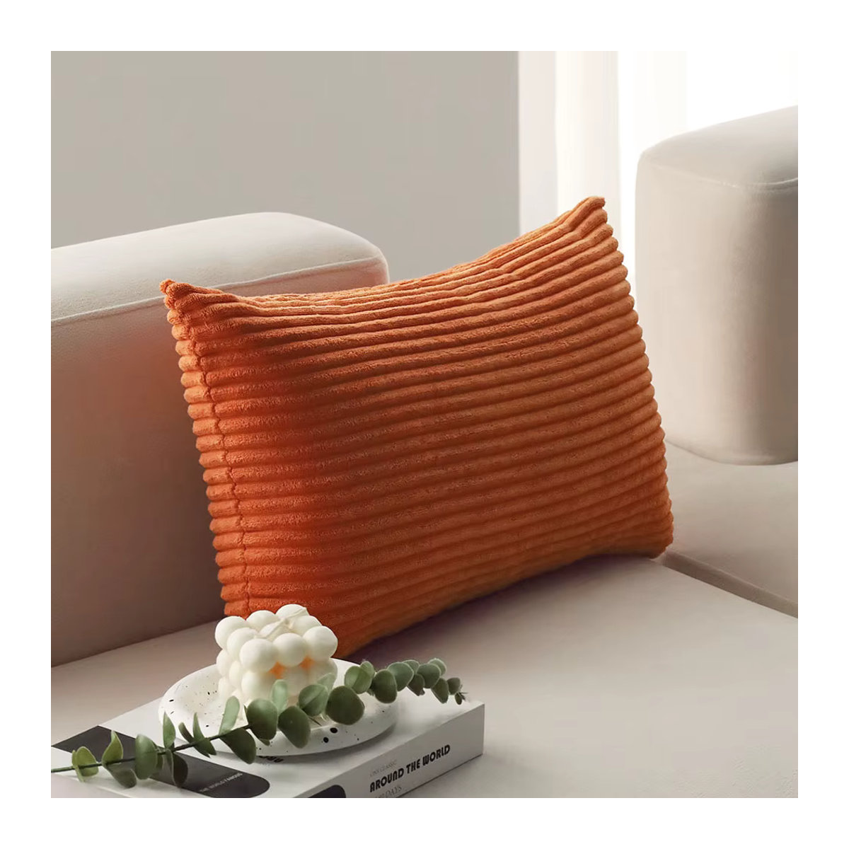 Ultraweicher Cord-Kissenbezug von CANIRICA in Orange, rechteckig, B/H: 50 x 30 cm - Bild 4