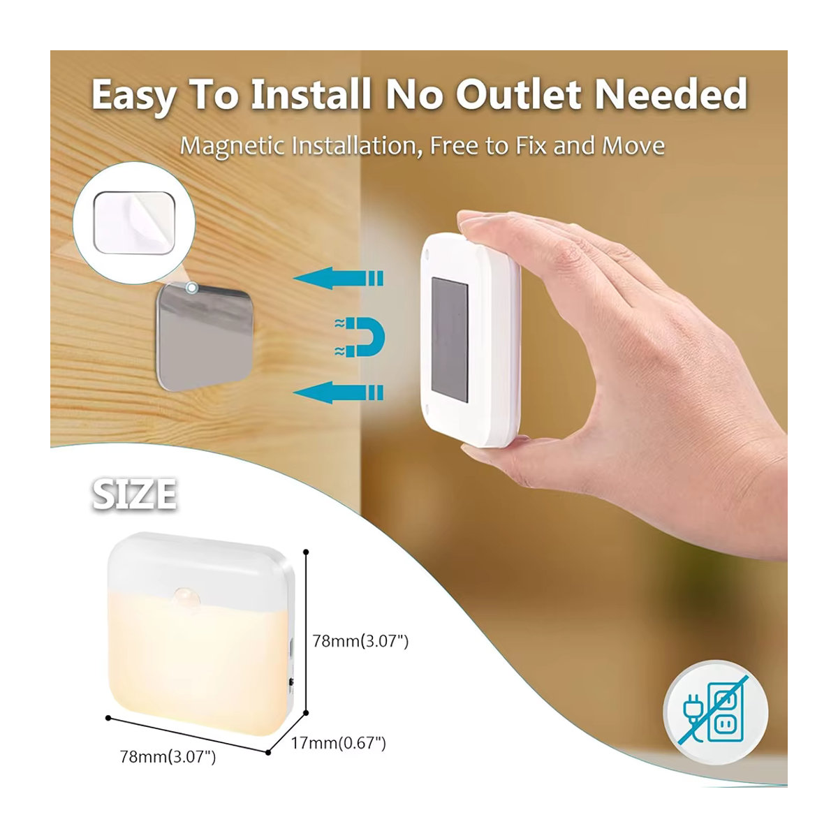 UMEXUS 2er Set Bewegungsmelder-Licht, minimalistisches LED Nachtlicht mit Typ C Anschluss, wiederaufladbar und kabellos für Schlafzimmer, Flur und Schrank - Bild 2