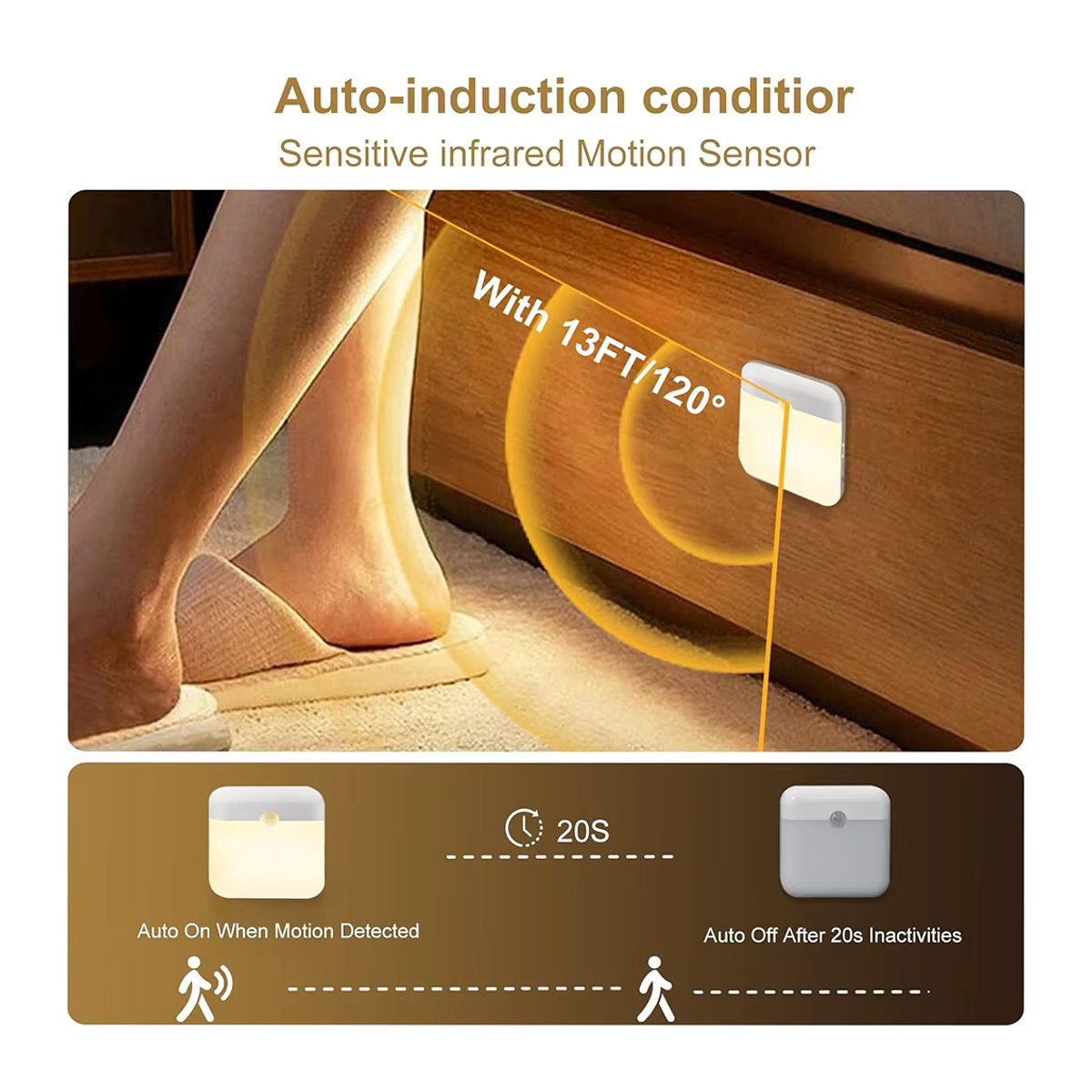 UMEXUS 2er Set Bewegungsmelder-Licht, minimalistisches LED Nachtlicht mit Typ C Anschluss, wiederaufladbar und kabellos für Schlafzimmer, Flur und Schrank - Bild 4