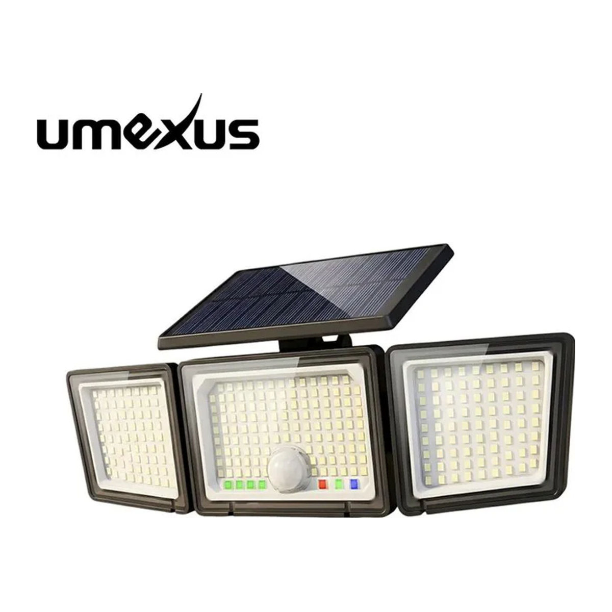 UMEXUS Solar-Außenstrahler mit Bewegungssensor und 286 LED, 3500LM Sicherheitsflutlichter in Schwarz mit IP65 Wasserschutz und visueller Batterieanzeige - Bild 1