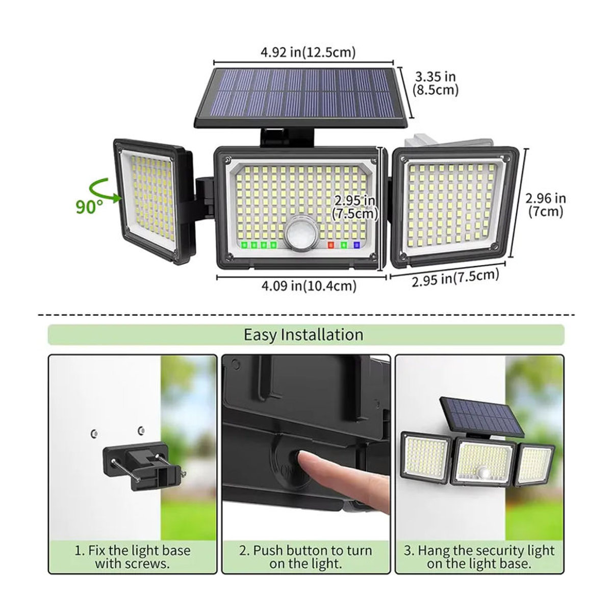 UMEXUS Solar-Außenstrahler mit Bewegungssensor und 286 LED, 3500LM Sicherheitsflutlichter in Schwarz mit IP65 Wasserschutz und visueller Batterieanzeige - Bild 3