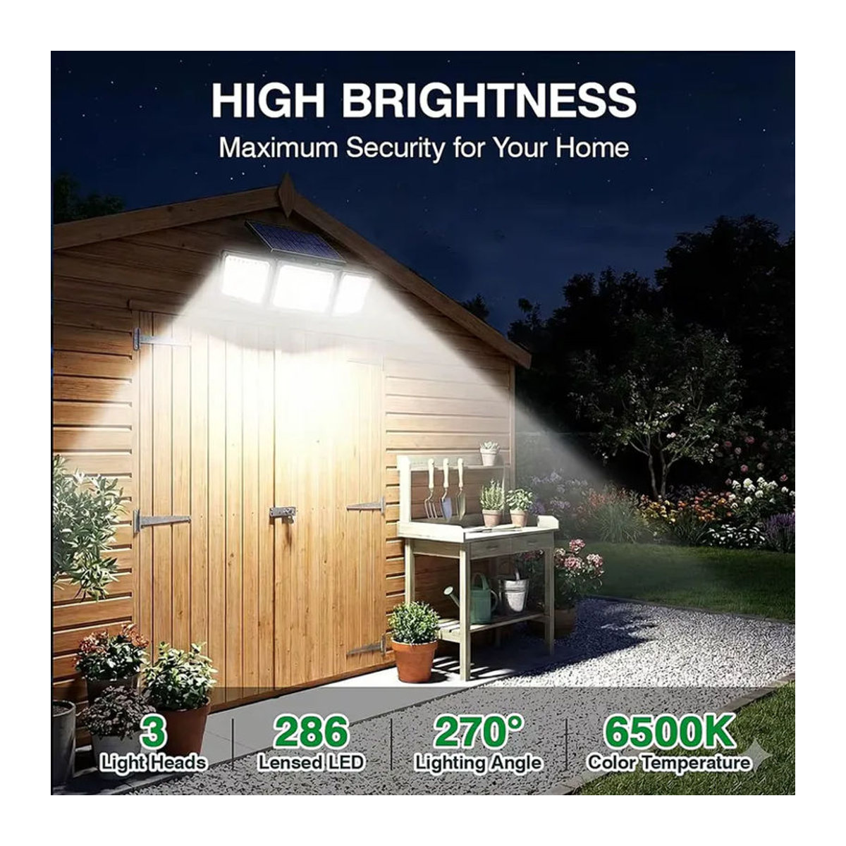 UMEXUS Solar-Außenstrahler mit Bewegungssensor und 286 LED, 3500LM Sicherheitsflutlichter in Schwarz mit IP65 Wasserschutz und visueller Batterieanzeige - Bild 6
