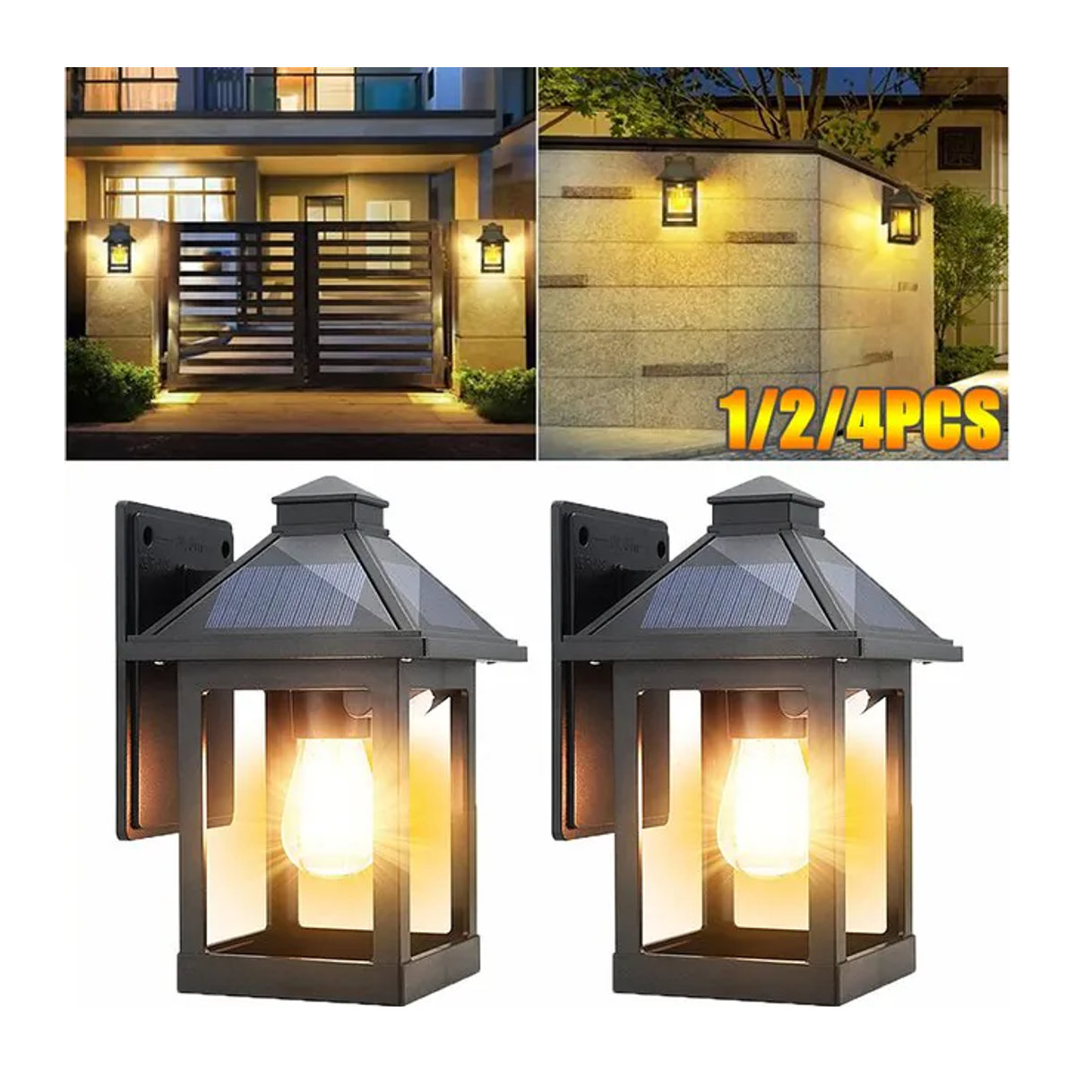 UMEXUS Solar-Wandleuchte für den Außenbereich, LED Wandleuchte in Schwarz, Klassisches Design aus Kunststoff, Wasserdicht mit automatischem Ein-/Ausschalter für Garten, Haus und Terrasse - Bild 1