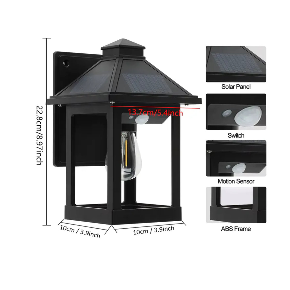 UMEXUS Solar-Wandleuchte für den Außenbereich, LED Wandleuchte in Schwarz, Klassisches Design aus Kunststoff, Wasserdicht mit automatischem Ein-/Ausschalter für Garten, Haus und Terrasse - Bild 5