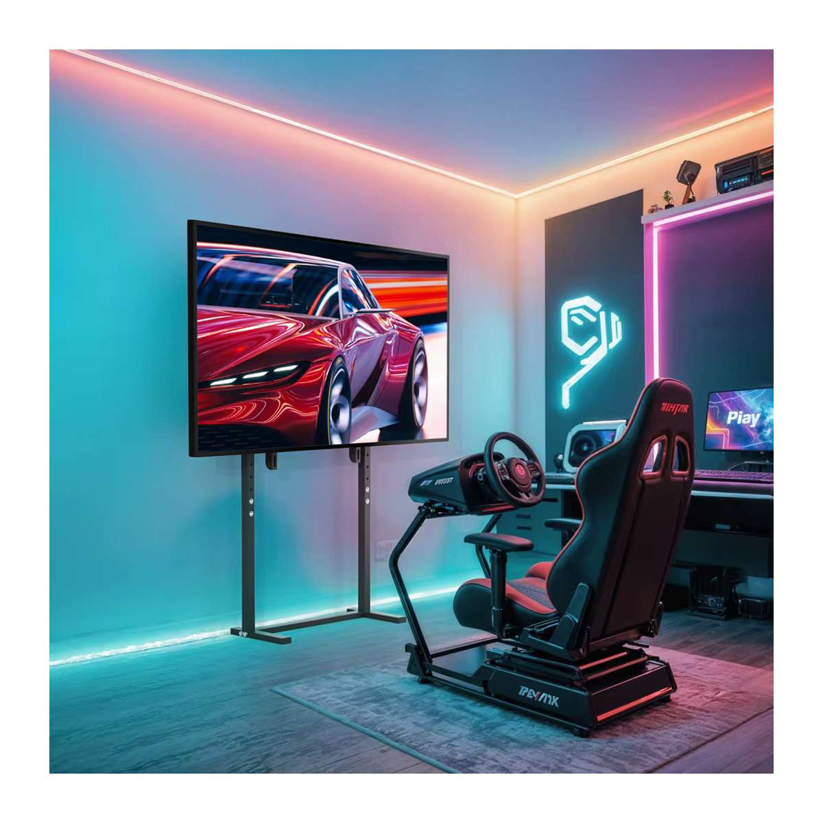 UNHO Mobiler TV-Ständer aus Metall in Schwarz für 32–85 Zoll LED-LCD-Bildschirme mit höhenverstellbarem minimalistischem Design - Bild 2