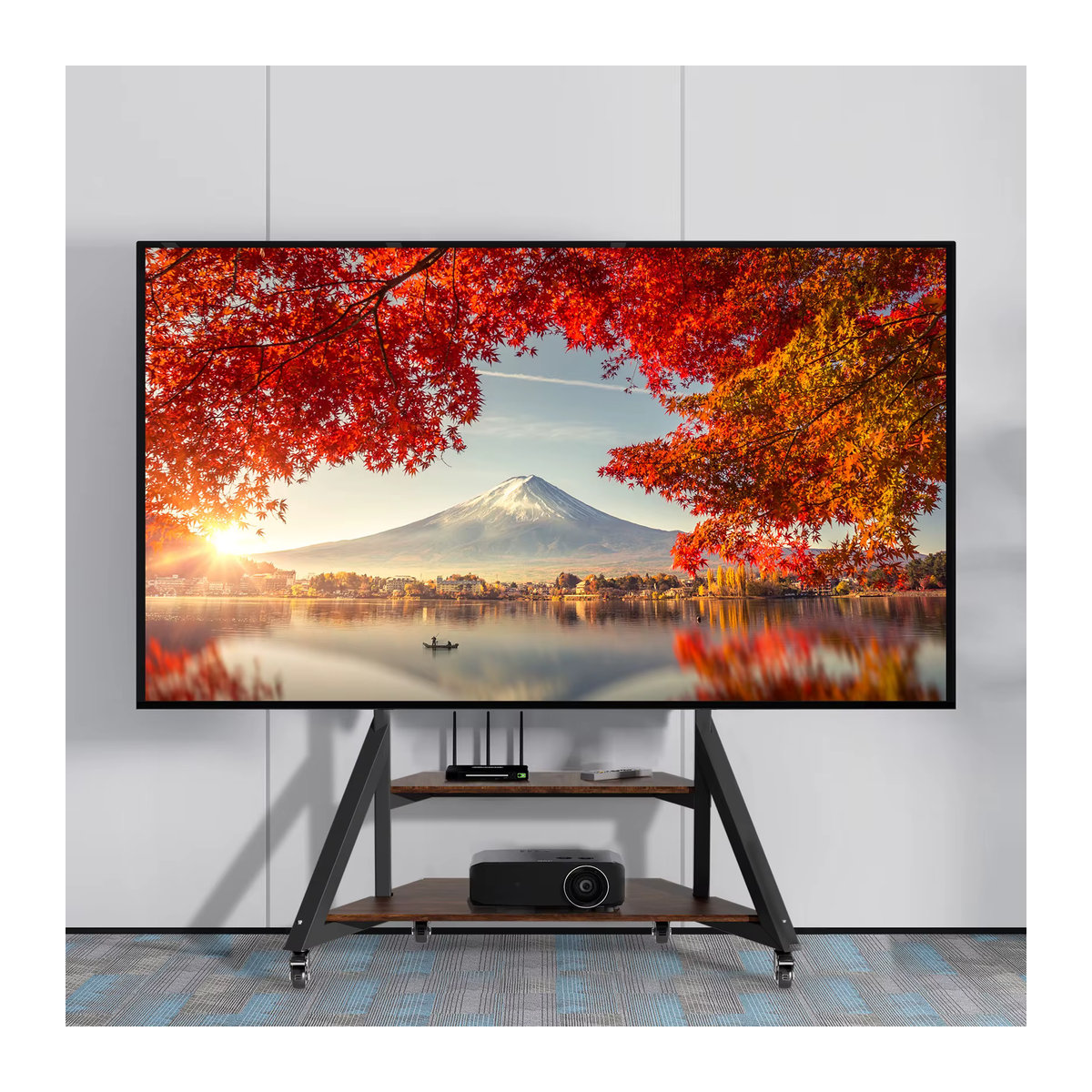 Unho TV-Bodenständer in Schwarz aus Metall im Industrial-Design für 40–75 Zoll mit Höhenverstellung und Rollen - Bild 5