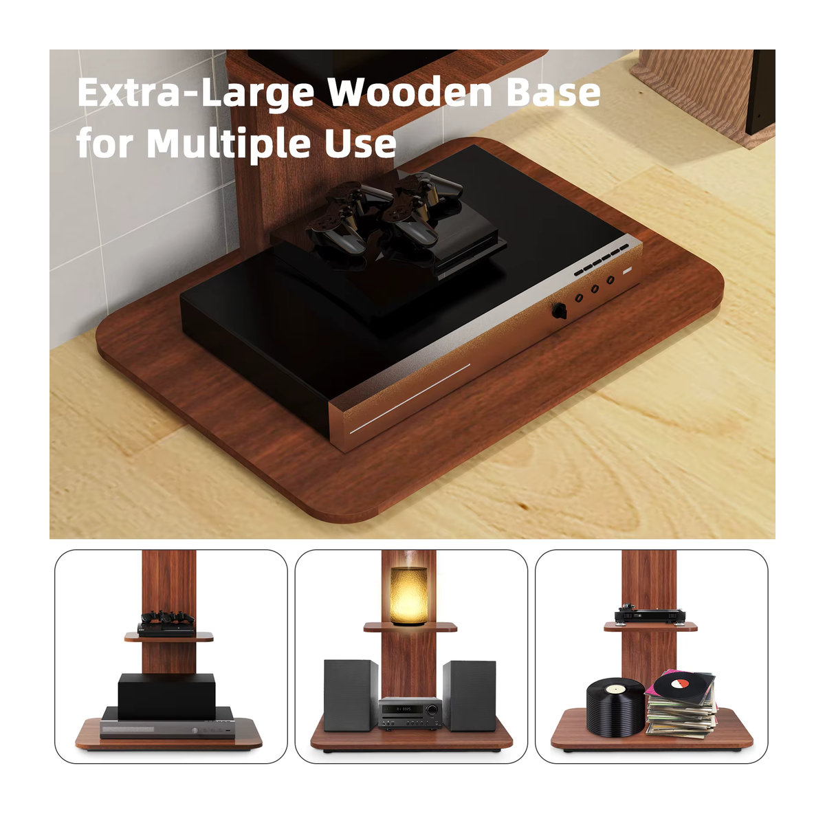 Universal TV Ständer aus Holz in Schwarz oder Braun, höhenverstellbarer Fernseher Standfuss mit Ablage für 32 bis 65 Zoll, VESA 600x400mm, bis max. 40kg Traglast - Bild 4