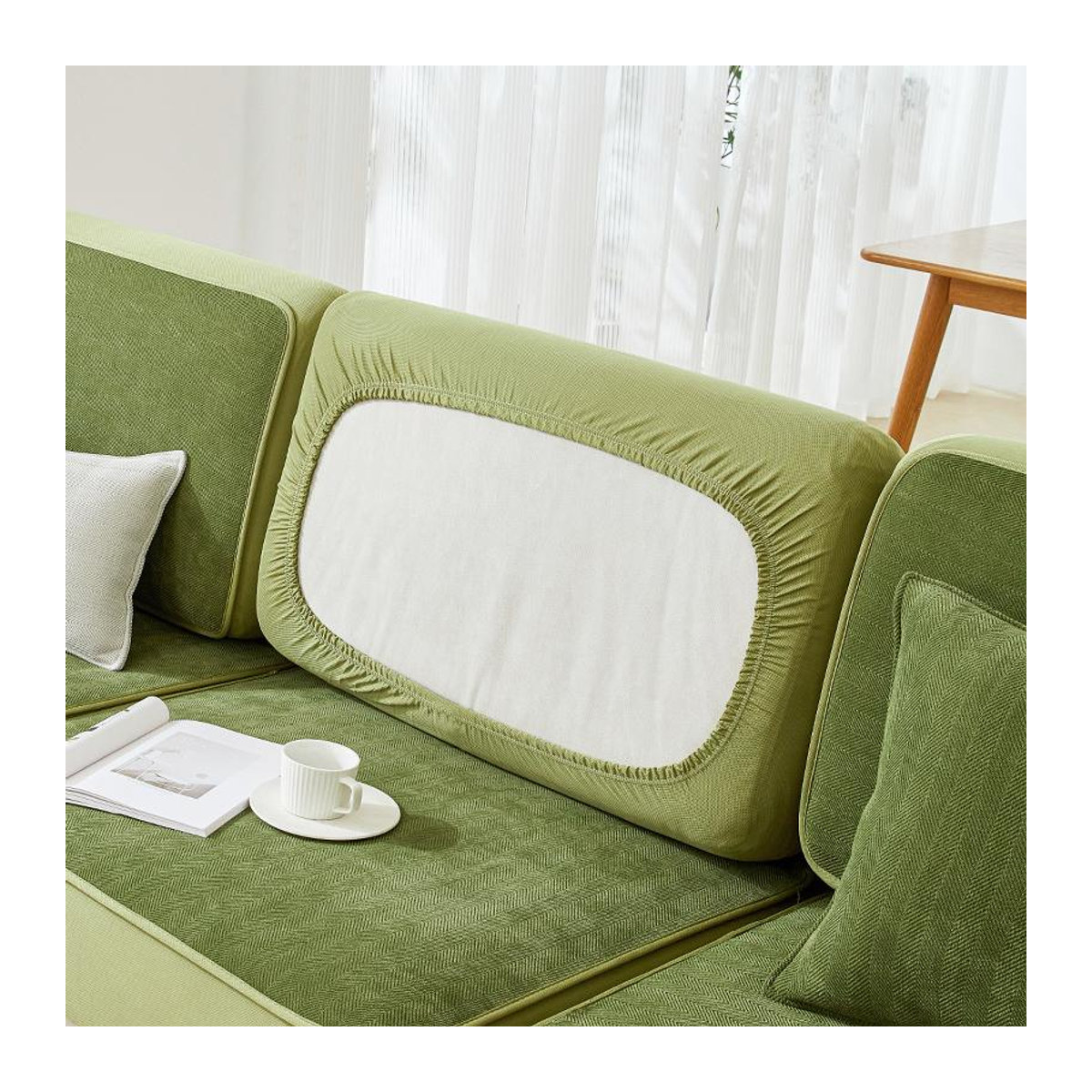Universeller Sofabezug aus Chenille in Matcha Green mit Staubschutz und rutschfestem Design, B/H: 60 x 60 cm - Bild 1