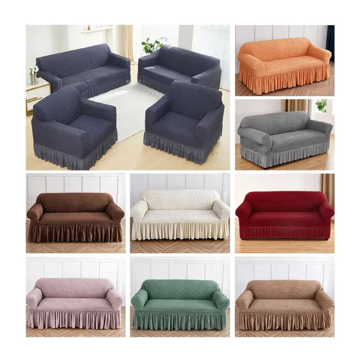 Universeller Stretch Sofa Schonbezug für 1 bis 4 Sitzer mit Rock zum Schutz deiner Couch - Bild 5