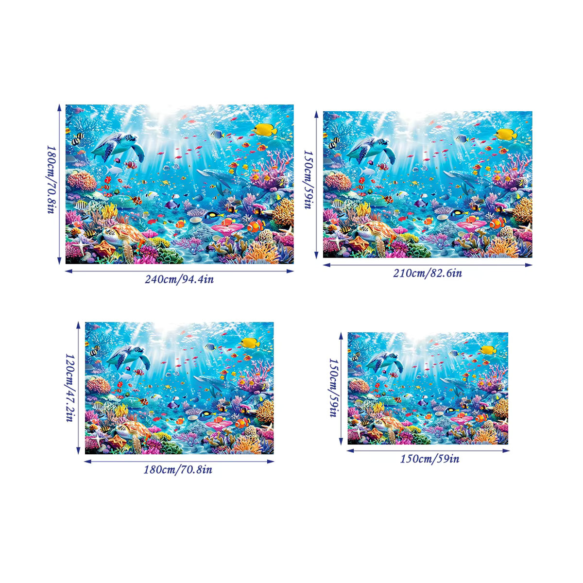 Unterwasser Welt Fotohintergrund mit Meeresmotiven, Fische und Korallen, Multicolor, Vinyl-Banner für Kindergeburtstage und Fotostudios - Bild 2