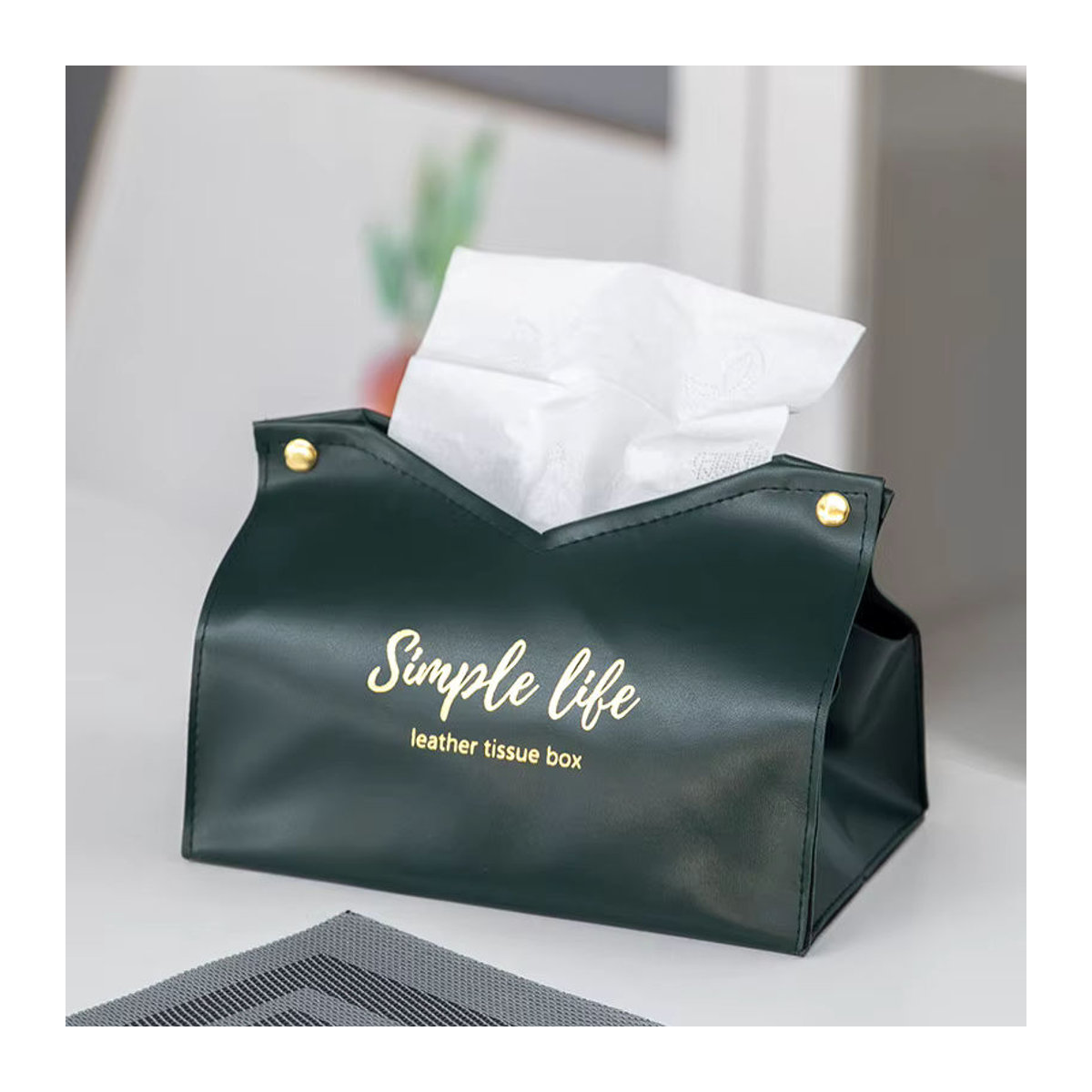 Untior Leder Taschentuchbox und Serviettenhalter in Grau und Grün für Auto und Haushalt - Bild 1