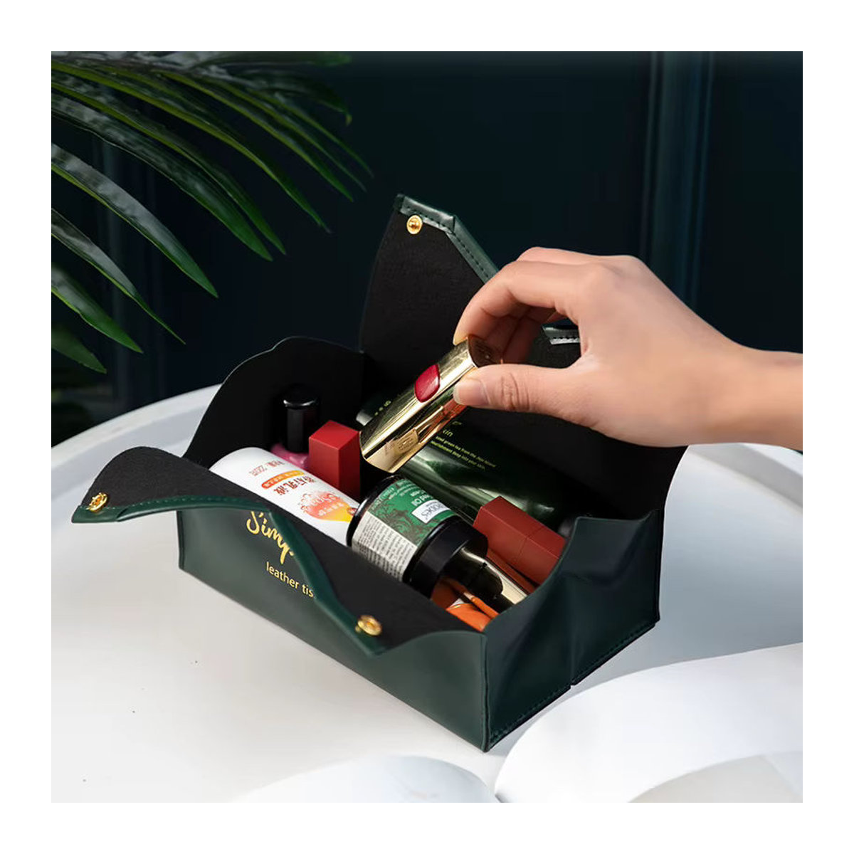 Untior Leder Taschentuchbox und Serviettenhalter in Grau und Grün für Auto und Haushalt - Bild 4