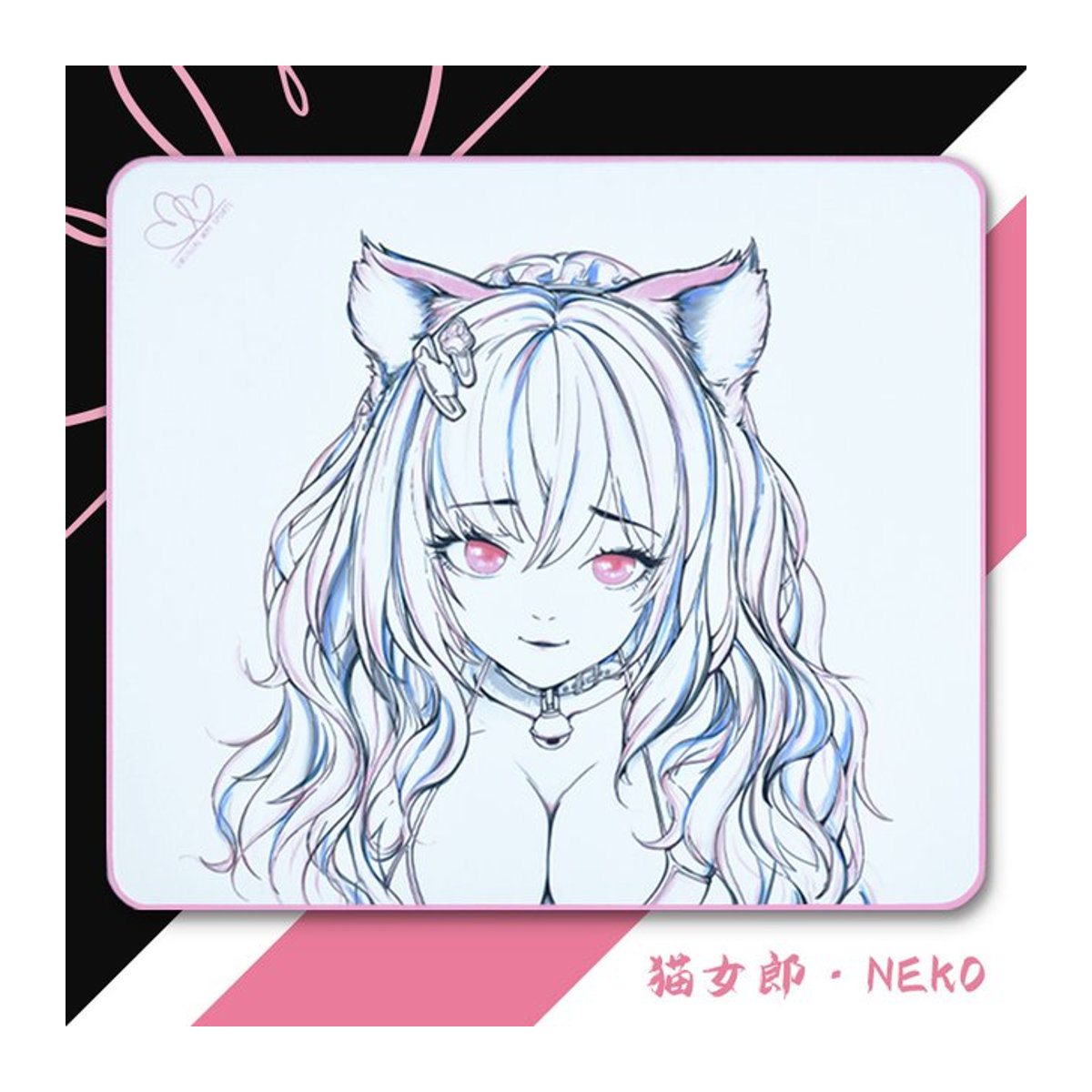 Unusual Way Neko Sports Gaming Mousepad mit Poron-Substrat und Plüschstoff in Weiß - Bild 1
