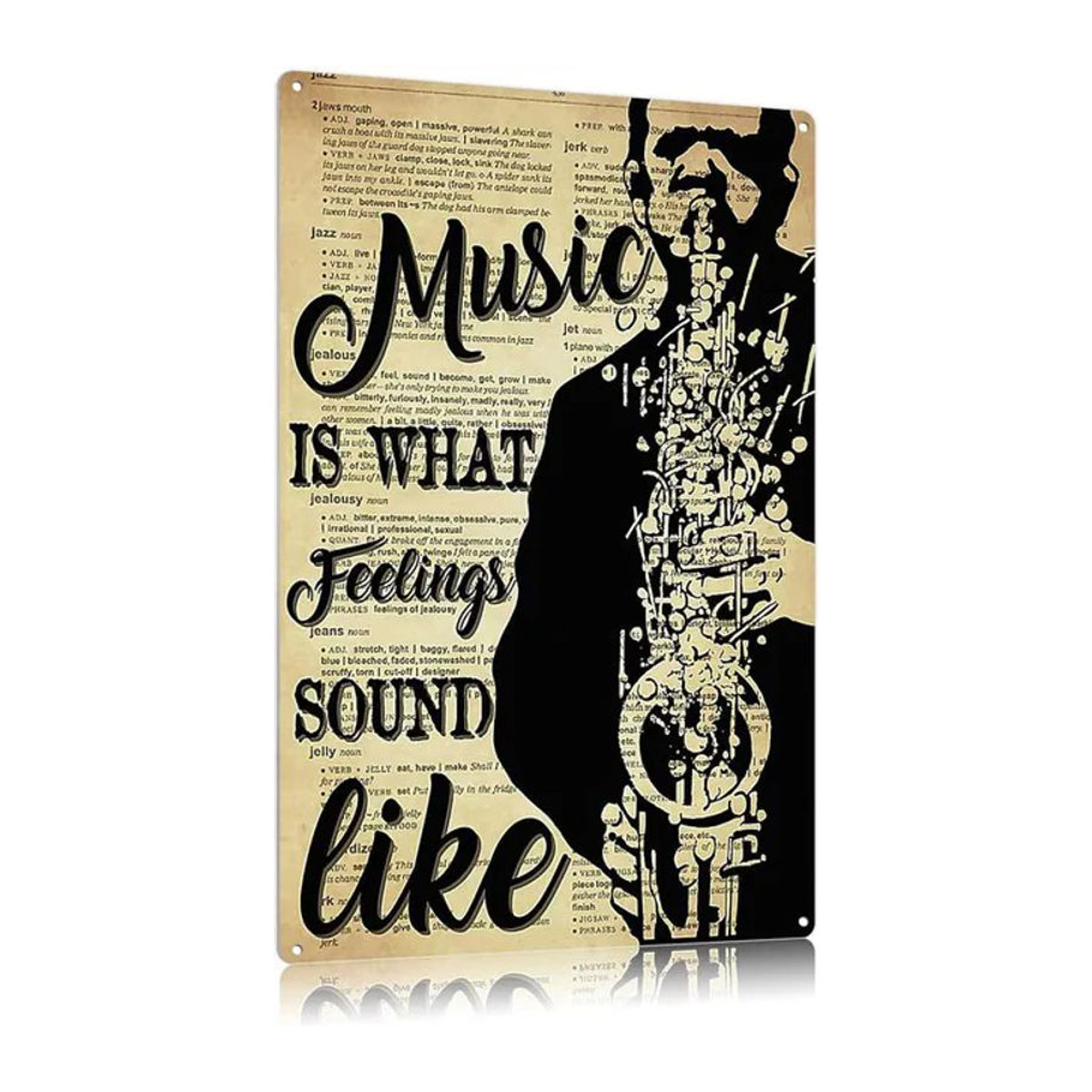 UOAIUDT Vintage Saxophon Metallschild Beige Musik Wanddekoration Typografie Retro-Plakette - Bild 1