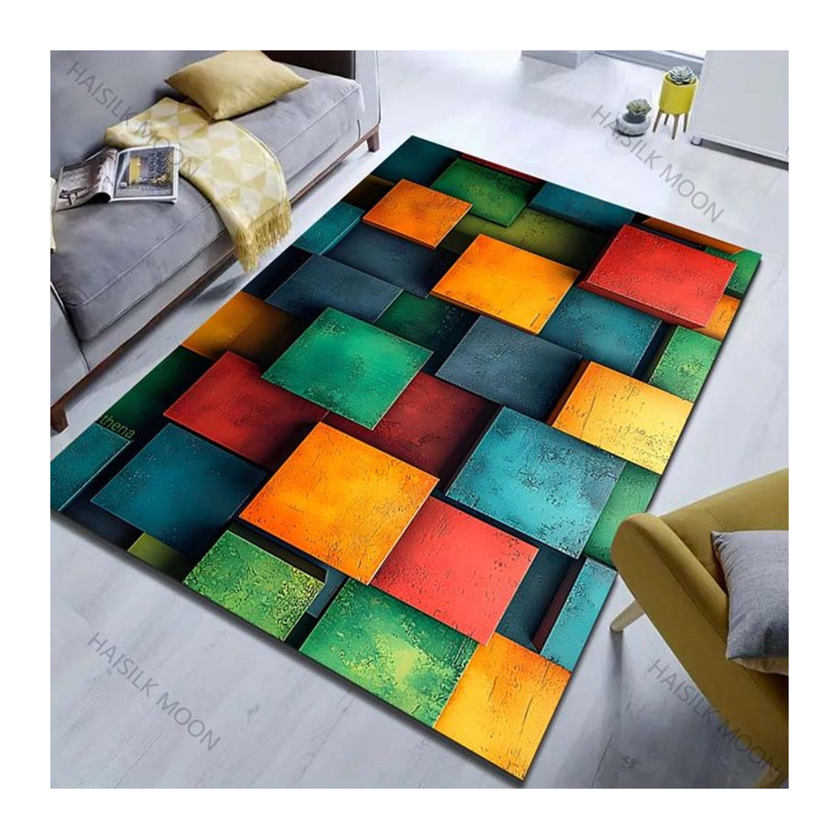 UQIDEHOME 3D Farbwürfel Kunstmuster Teppich in Multicolor, B/T: 60 x 40 cm - Bild 1