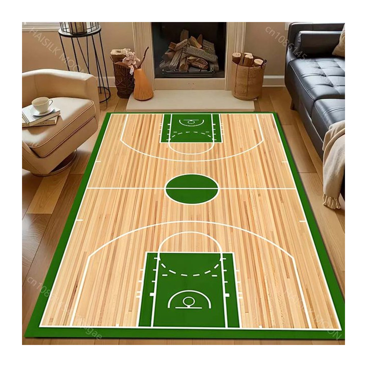 UQIDEHOME Druckteppich Basketballplatz Design in Grün, Bodenmatte für Wohnzimmer und Schlafzimmer, Breite: 70 cm, Tiefe: 100 cm - Bild 1