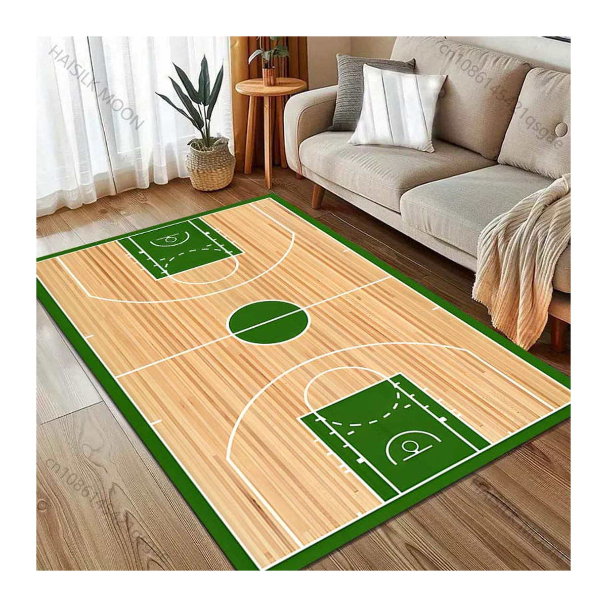 UQIDEHOME Druckteppich Basketballplatz Design in Grün, Bodenmatte für Wohnzimmer und Schlafzimmer, Breite: 70 cm, Tiefe: 100 cm - Bild 2