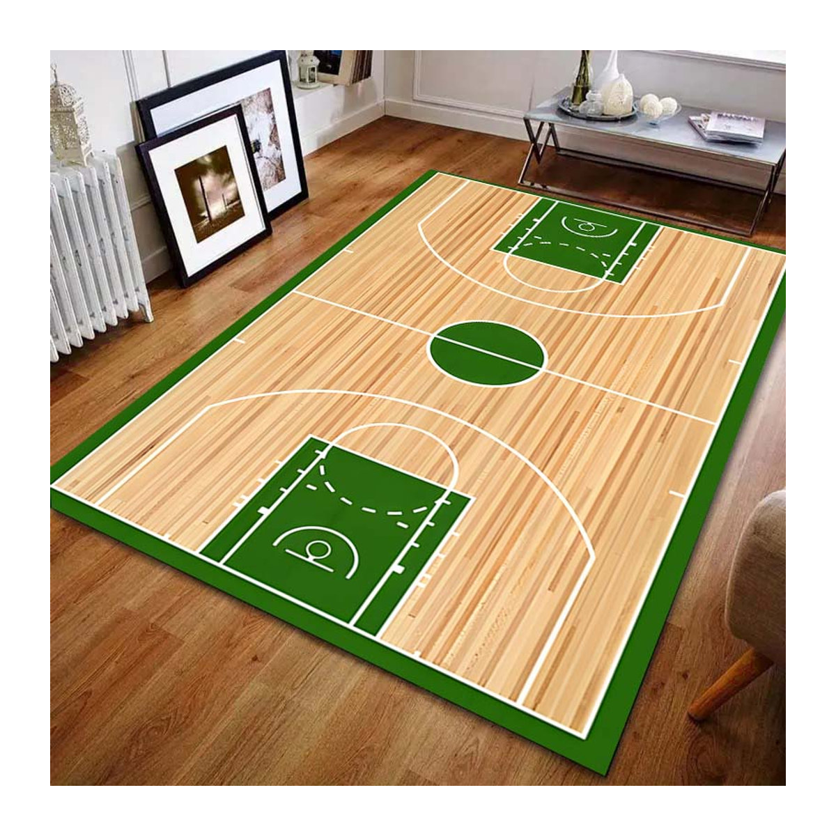 UQIDEHOME Druckteppich Basketballplatz Design in Grün, Bodenmatte für Wohnzimmer und Schlafzimmer, Breite: 70 cm, Tiefe: 100 cm - Bild 3